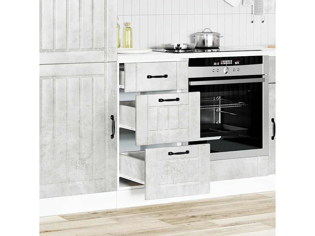 Armoire de cuisine gris béton bois ingénierie