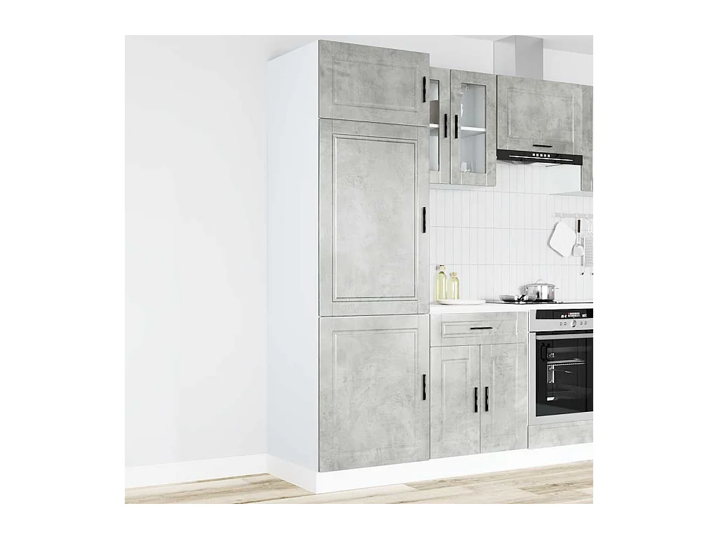 Armoire de cuisine gris béton bois d'ingénierie