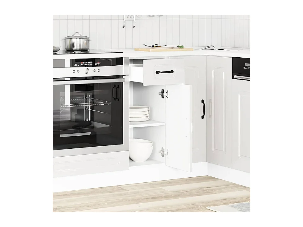 Armoire de cuisine blanc brillant bois ingénierie