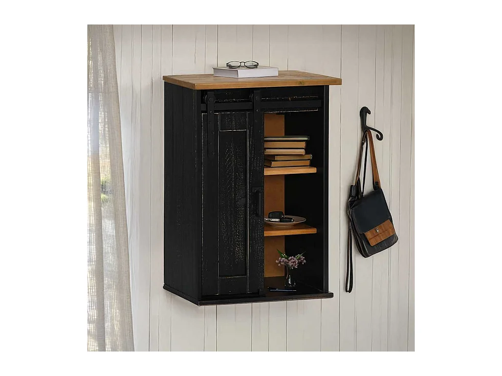 HALDEN hangkast met schuifdeur, zwart, 49x22,5x70 cm