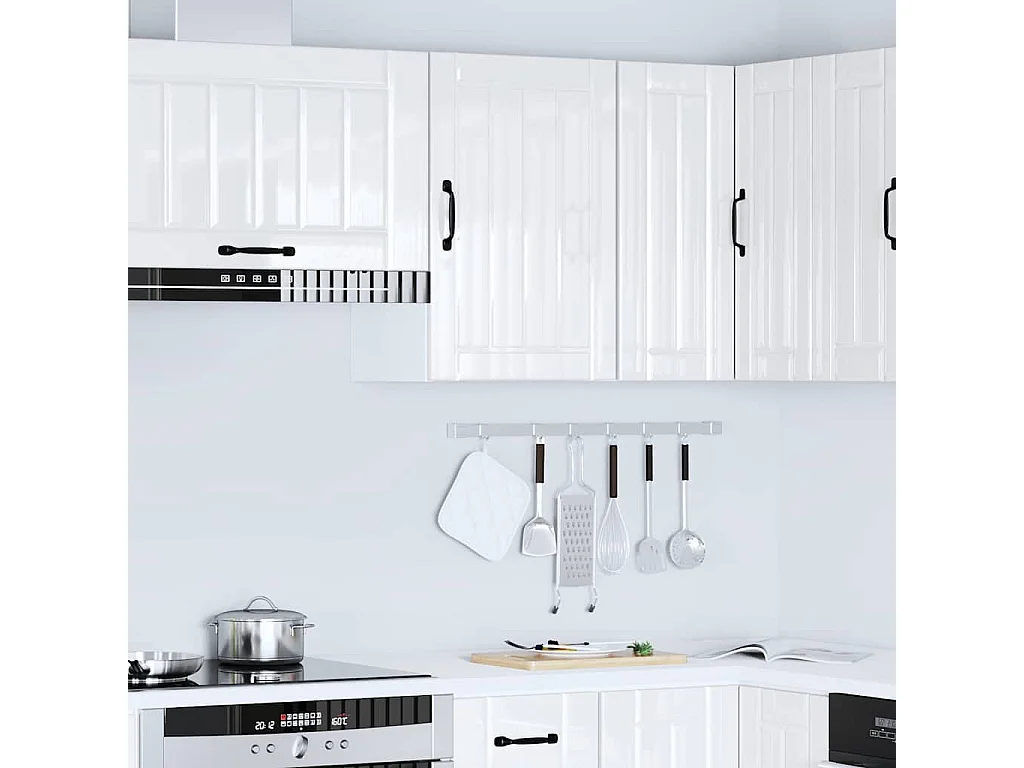 Mueble de cocina de pared de madera de ingeniería blanca brillante