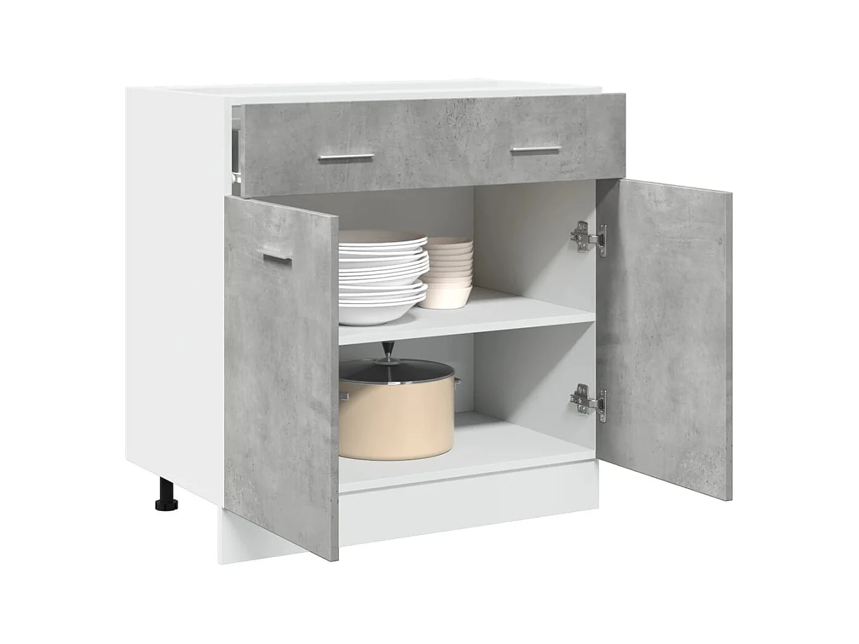 Mobiletto da terra con cassetti grigio cemento 80x46x81,5 cm