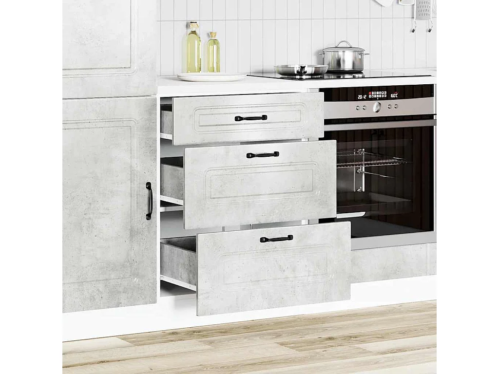 Armoire de cuisine gris béton bois d'ingénierie