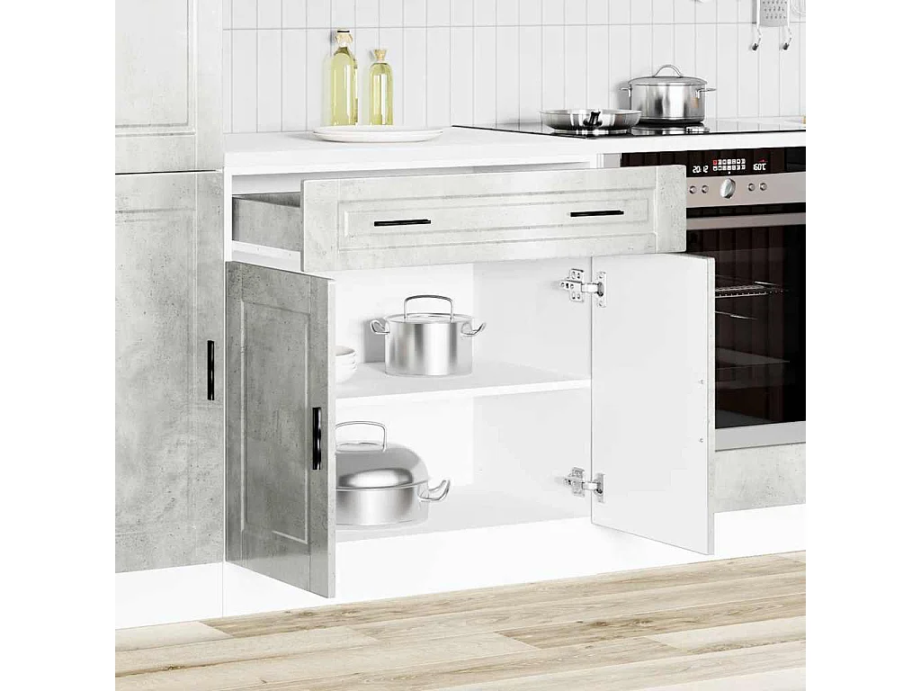 betongrijs bewerkte houten keukenkast