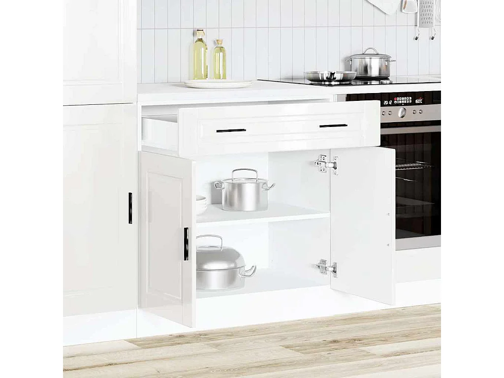 witte hoogglans bewerkte houten keukenkast