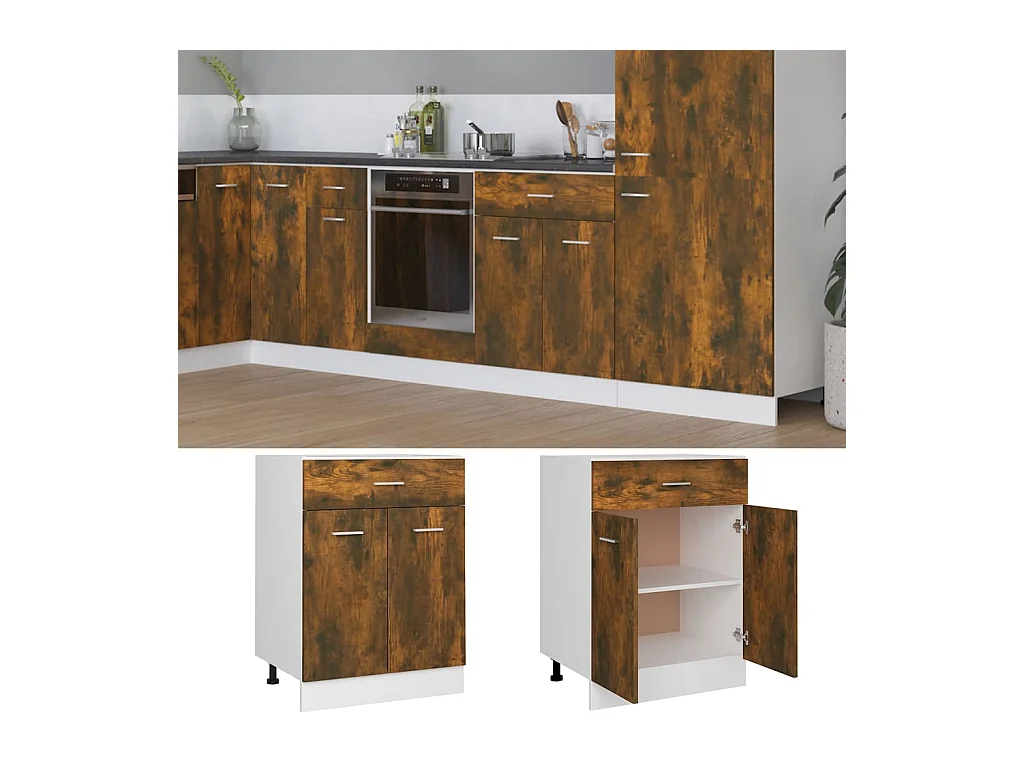 Mobiletto da terra con cassetto, rovere affumicato, 60x46x81,5 cm