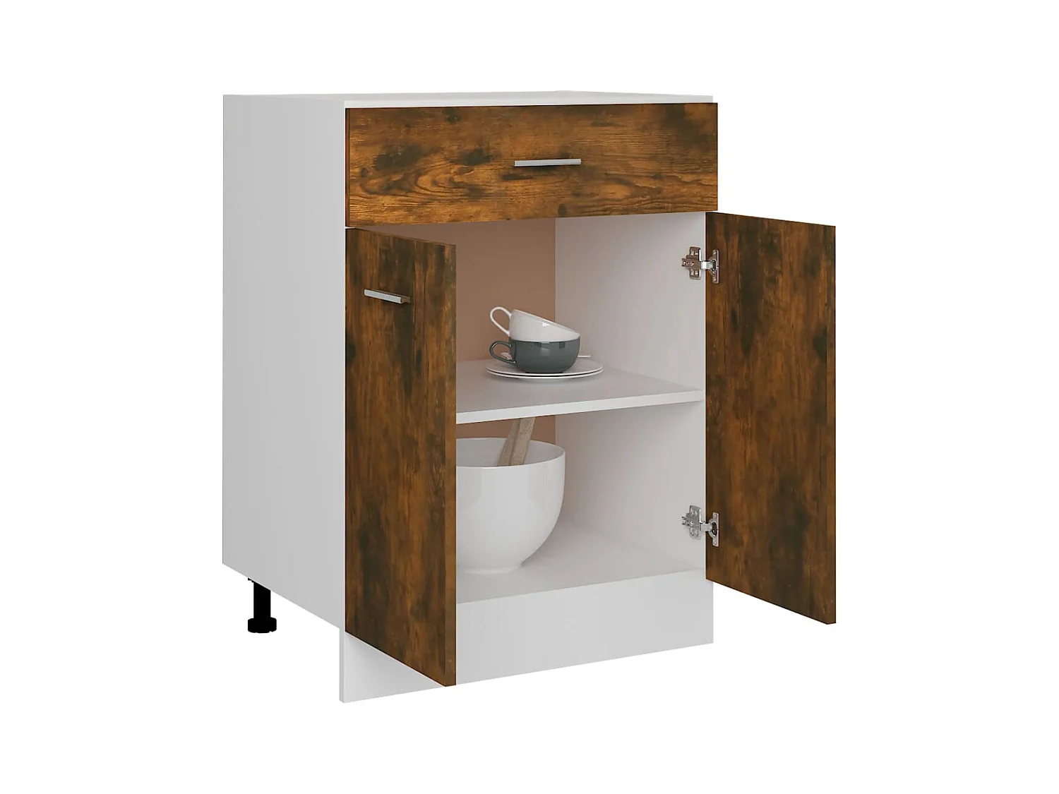 Mobiletto da terra con cassetto, rovere affumicato, 60x46x81,5 cm