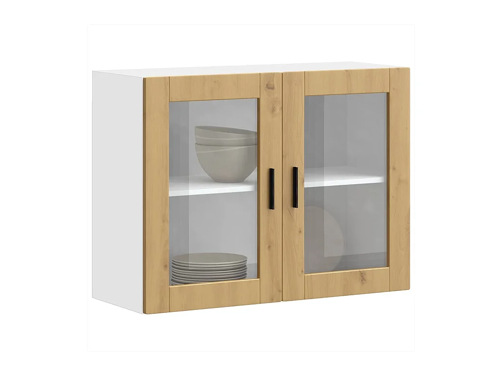 Mobile da cucina a muro con anta in vetro realizzata a mano in rovere Porto