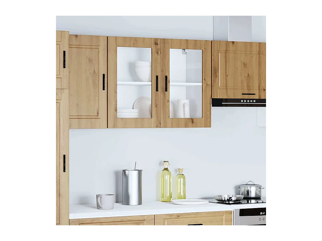 Mobile da cucina a muro con anta in vetro realizzata a mano in rovere Porto