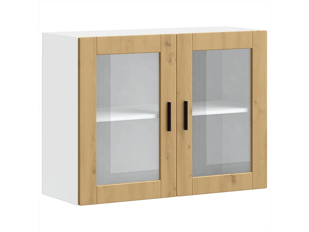 Armoire murale de cuisine porte en verre chêne artisanal