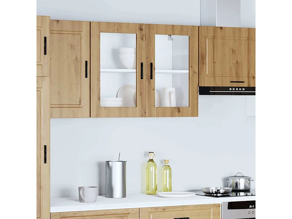 Armoire murale de cuisine porte en verre chêne artisanal