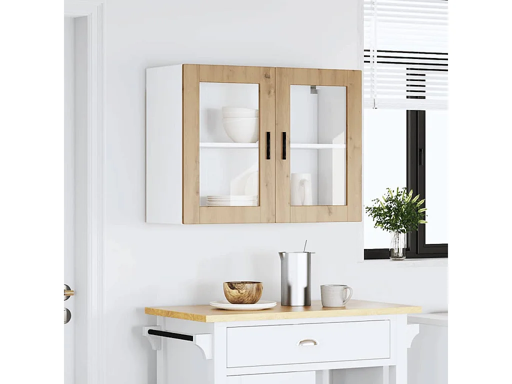 Armoire murale de cuisine porte en verre chêne artisanal