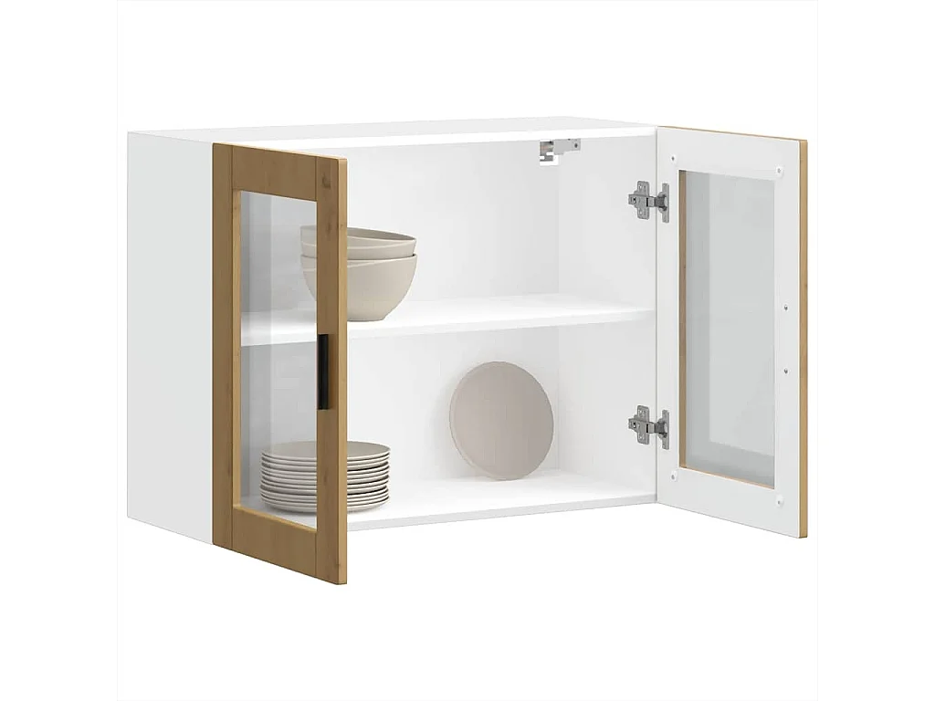 Armoire murale de cuisine porte en verre chêne artisanal
