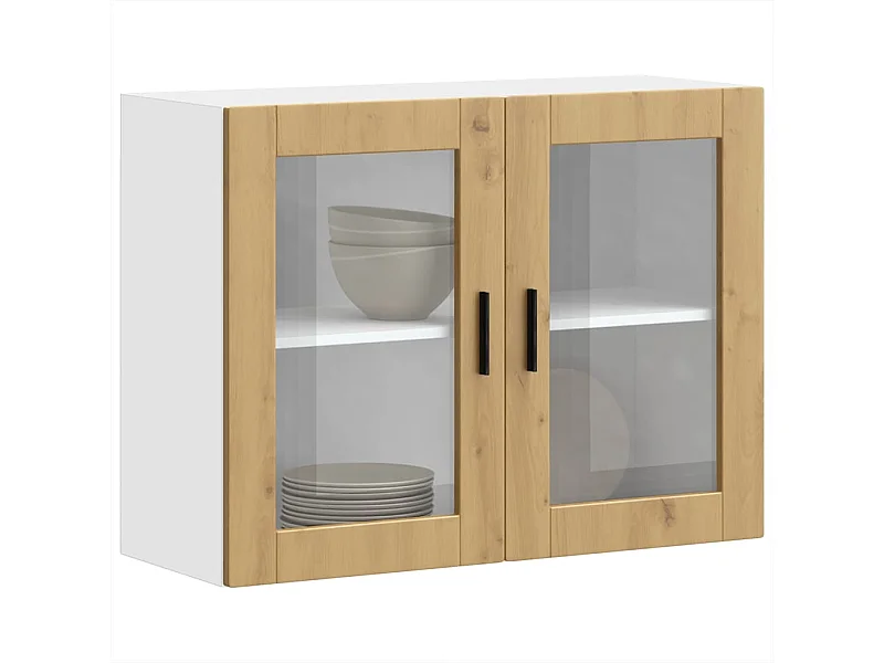 Armoire murale de cuisine porte en verre chêne artisanal