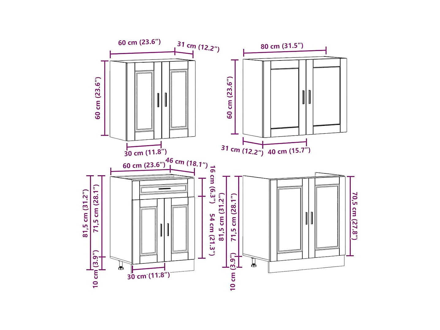 Set di mobili da cucina in legno ingegnerizzato da 4 pezzi
