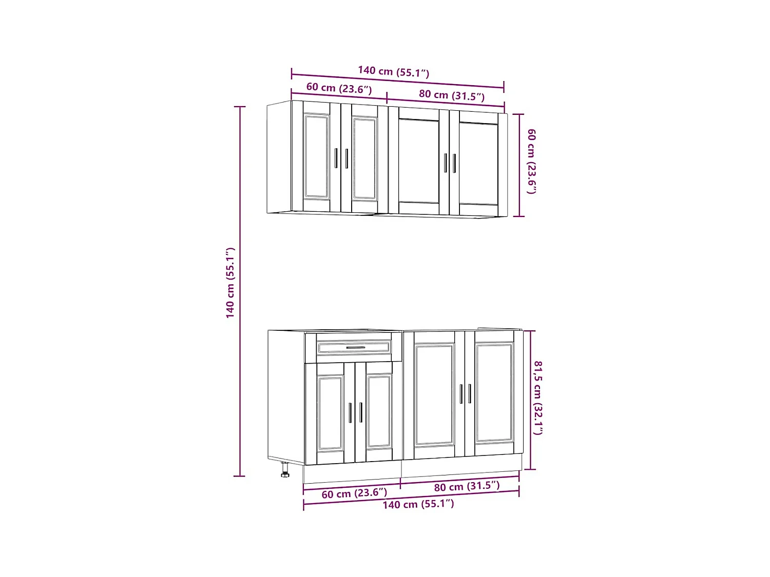 Set di mobili da cucina in legno ingegnerizzato da 4 pezzi