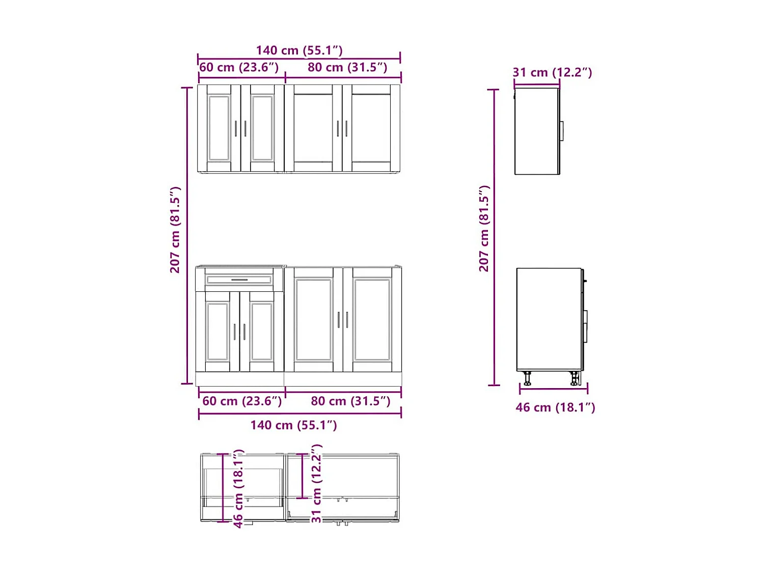 Ensemble d'armoires de cuisine 4 pcs bois d'ingénierie