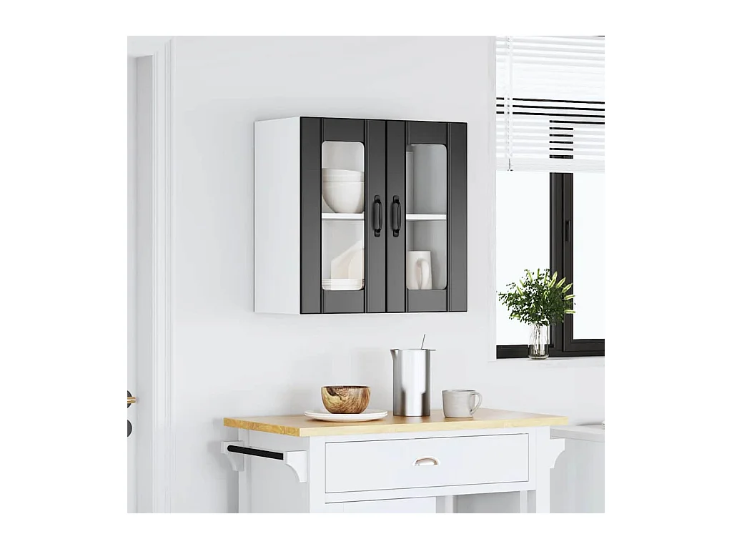 Armoire murale de cuisine avec porte en verre noir