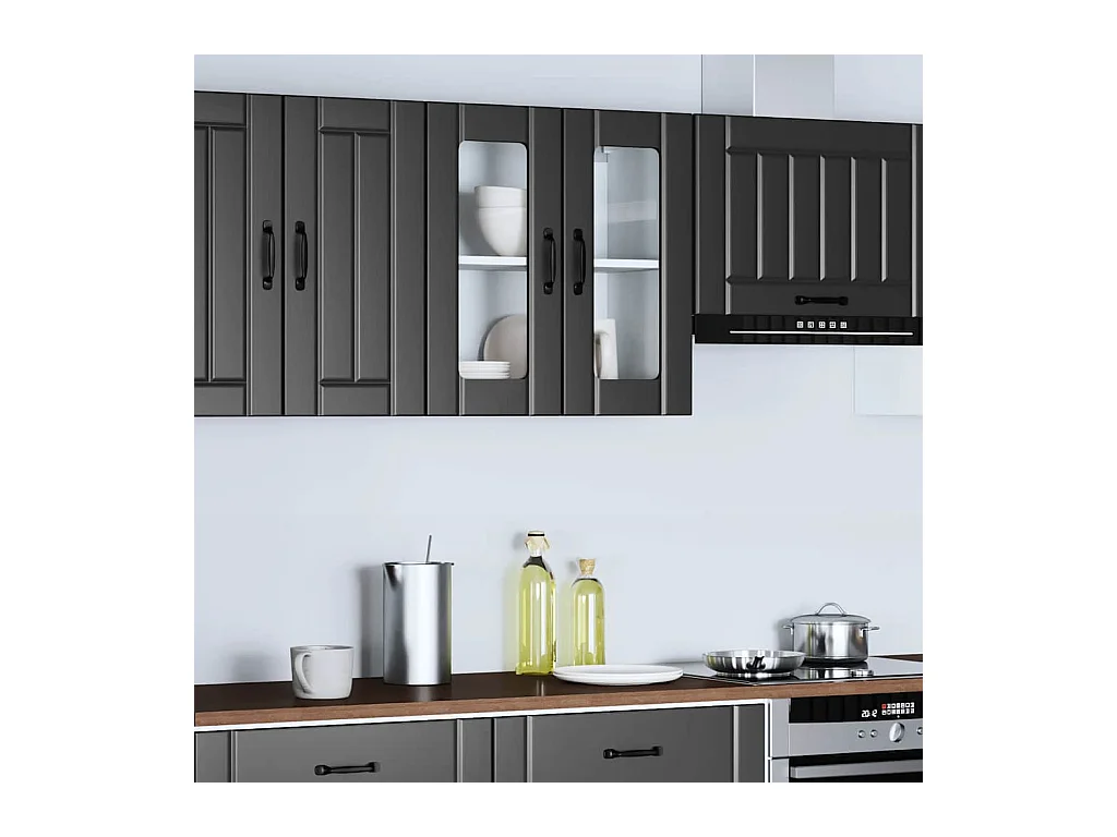 Armoire murale de cuisine avec porte en verre noir