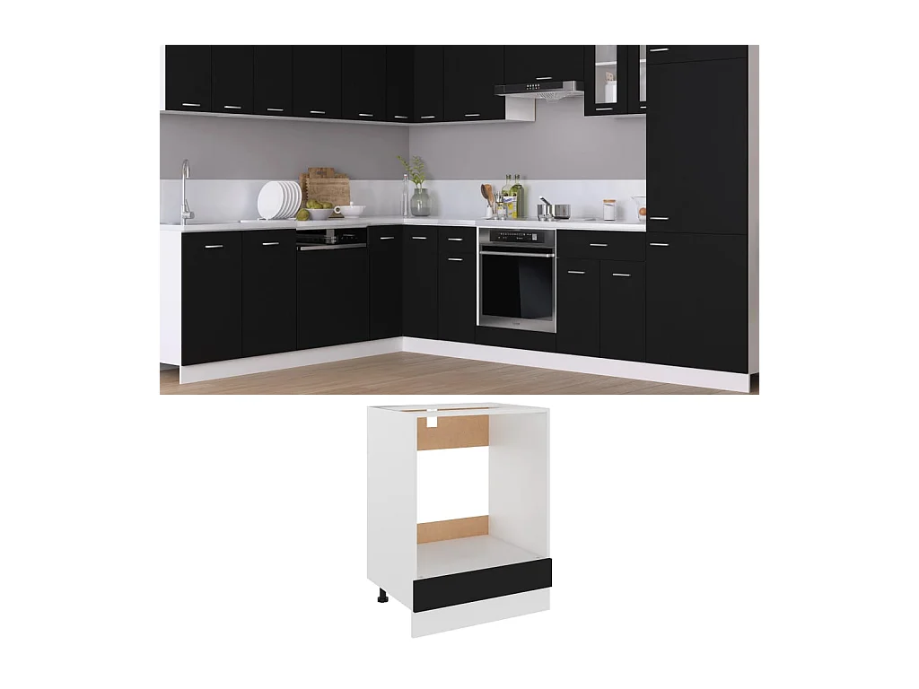 Lyon Zwarte Ovenkast 60x46x81,5 cm Bewerkt Hout