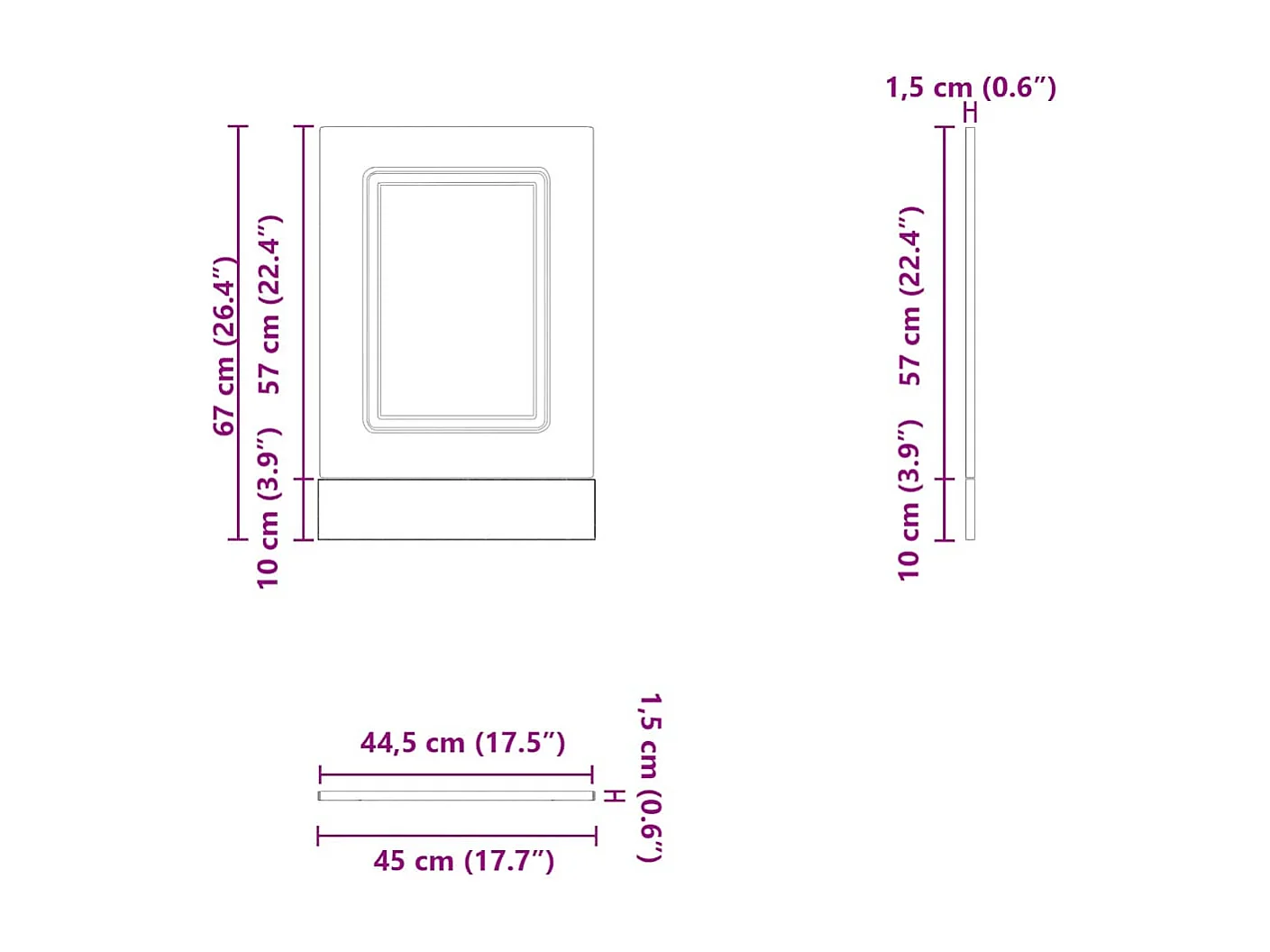 Panneau de lave-vaisselle gris béton 45x1,5x67 cm