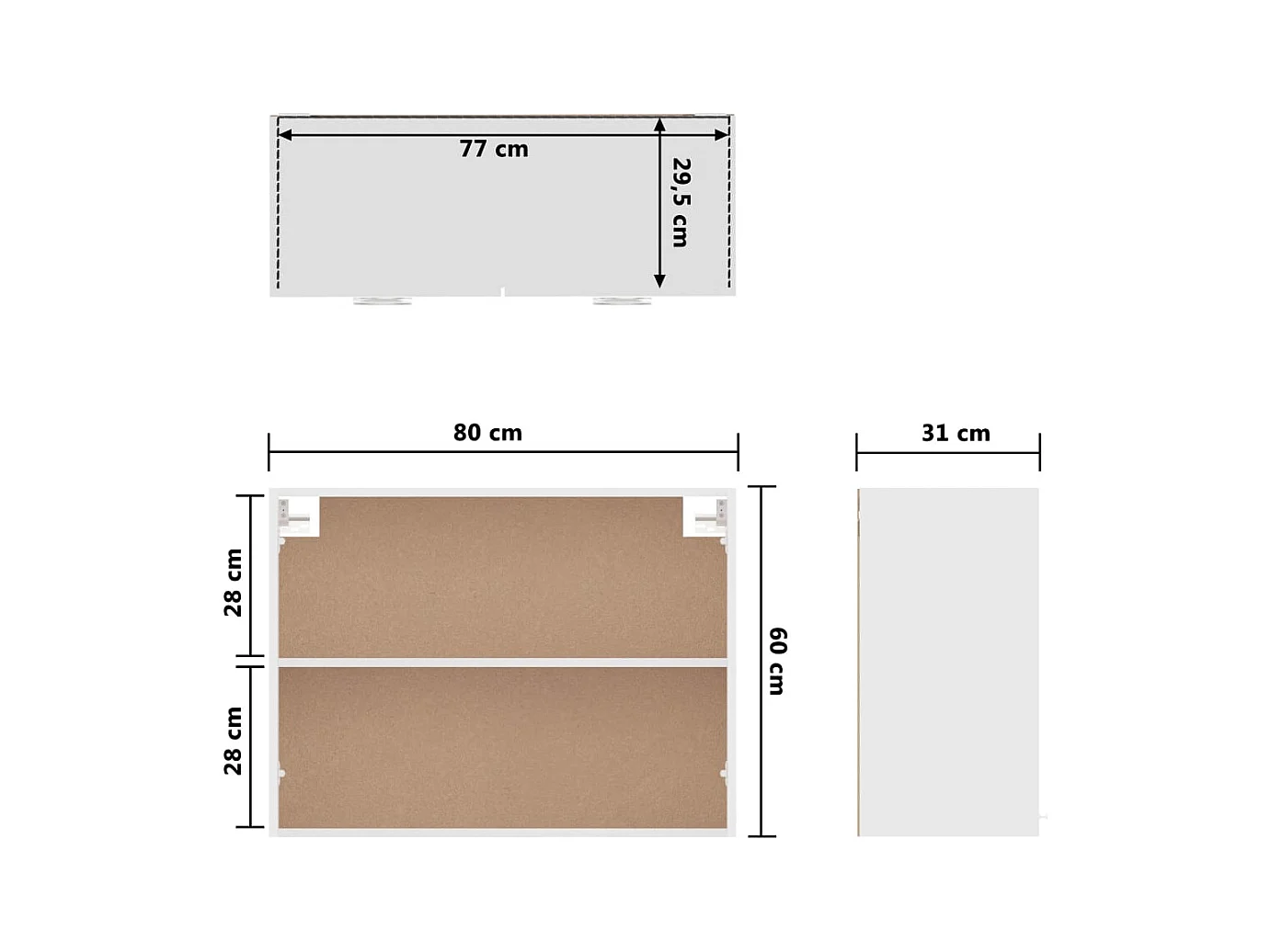 Witte hangkast 80x31x60 cm bewerkt hout