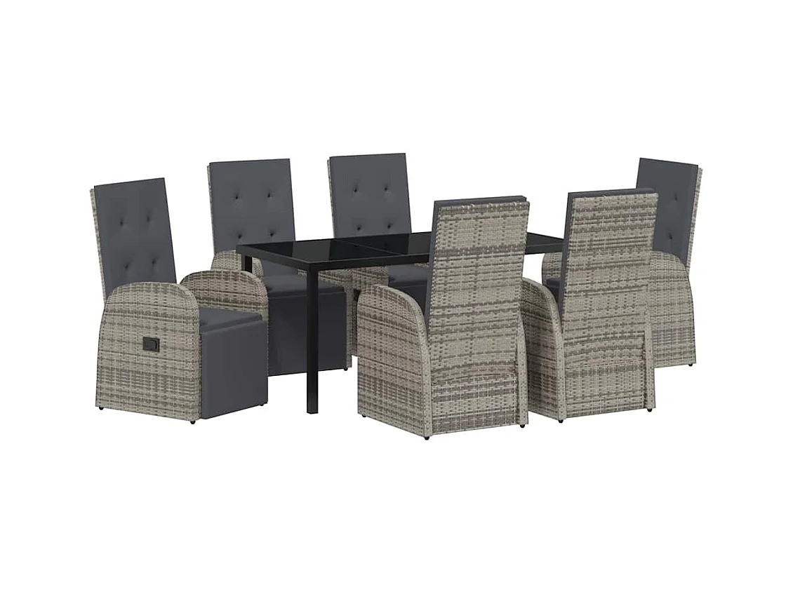 Set da pranzo da giardino 7 pezzi con cuscini in resina PE grigia