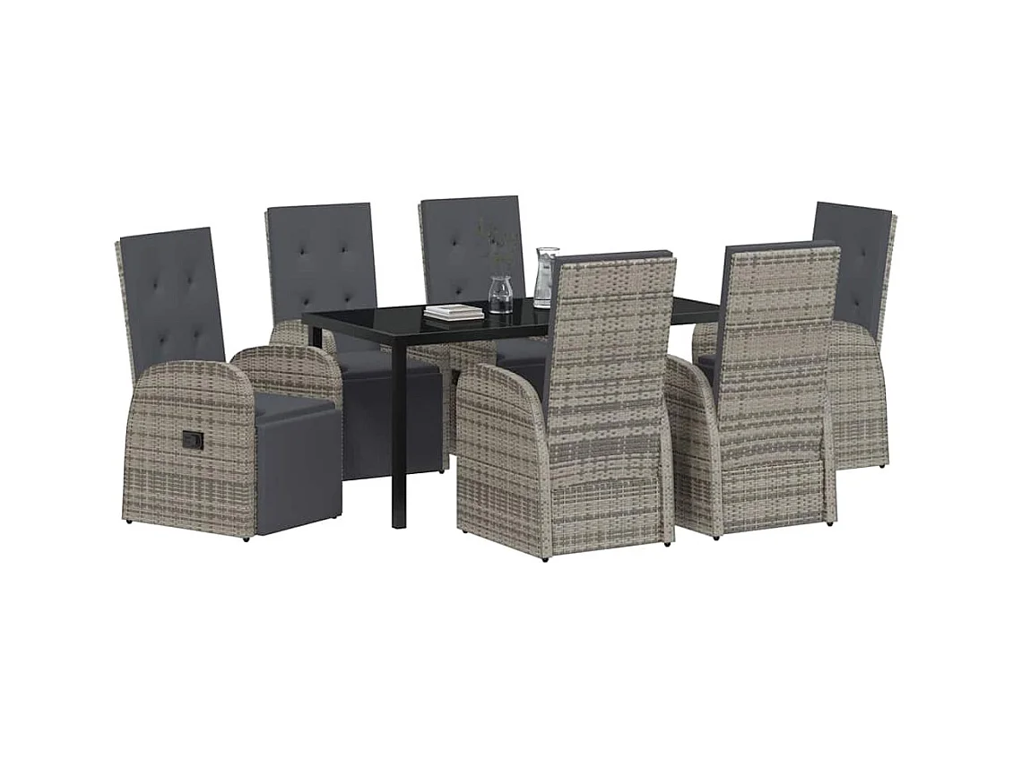 Set da pranzo da giardino 7 pezzi con cuscini in resina PE grigia