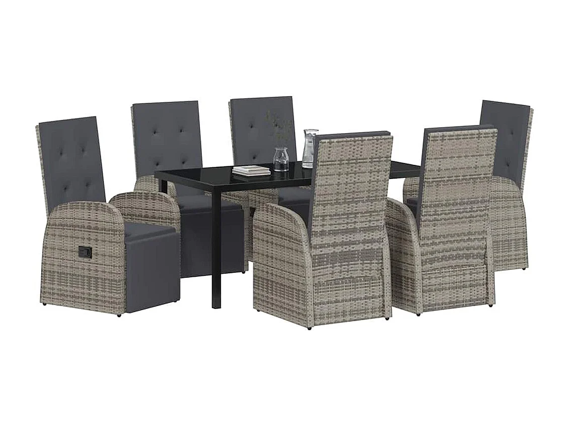 Set de salle à manger de jardin 7 pièces avec coussins Gris Résine PE