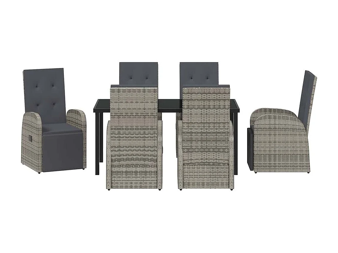 Set de salle à manger de jardin 7 pièces avec coussins Gris Résine PE