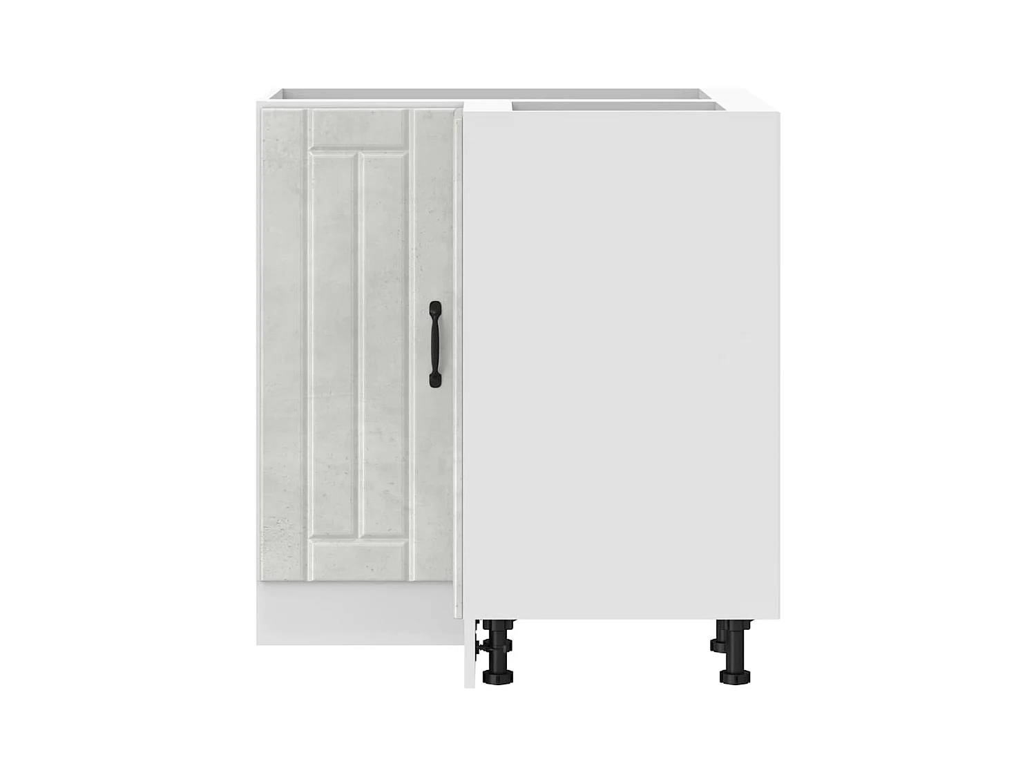 Armoire d'angle de cuisine gris béton bois d'ingénierie