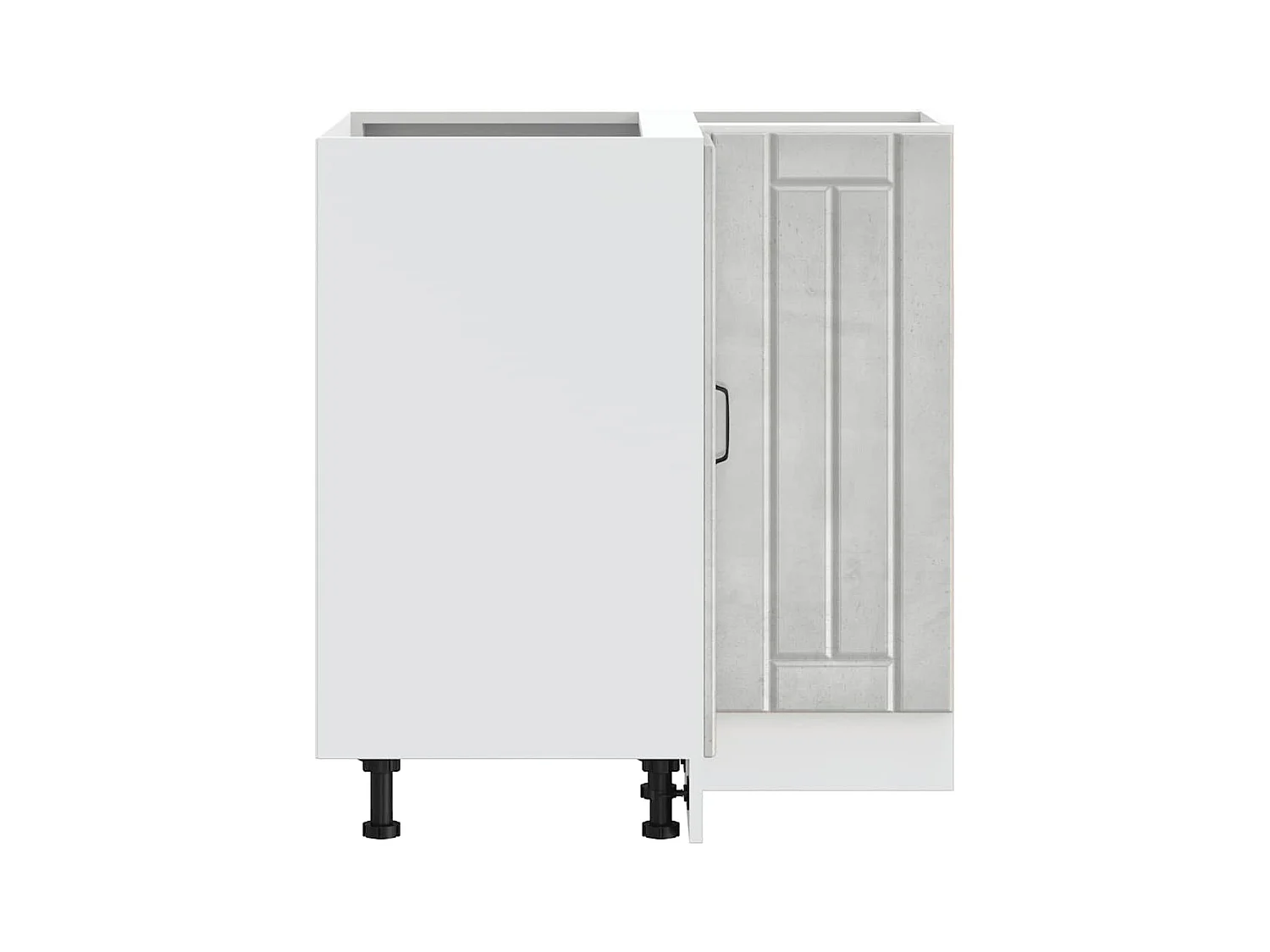 Armoire d'angle de cuisine gris béton bois d'ingénierie