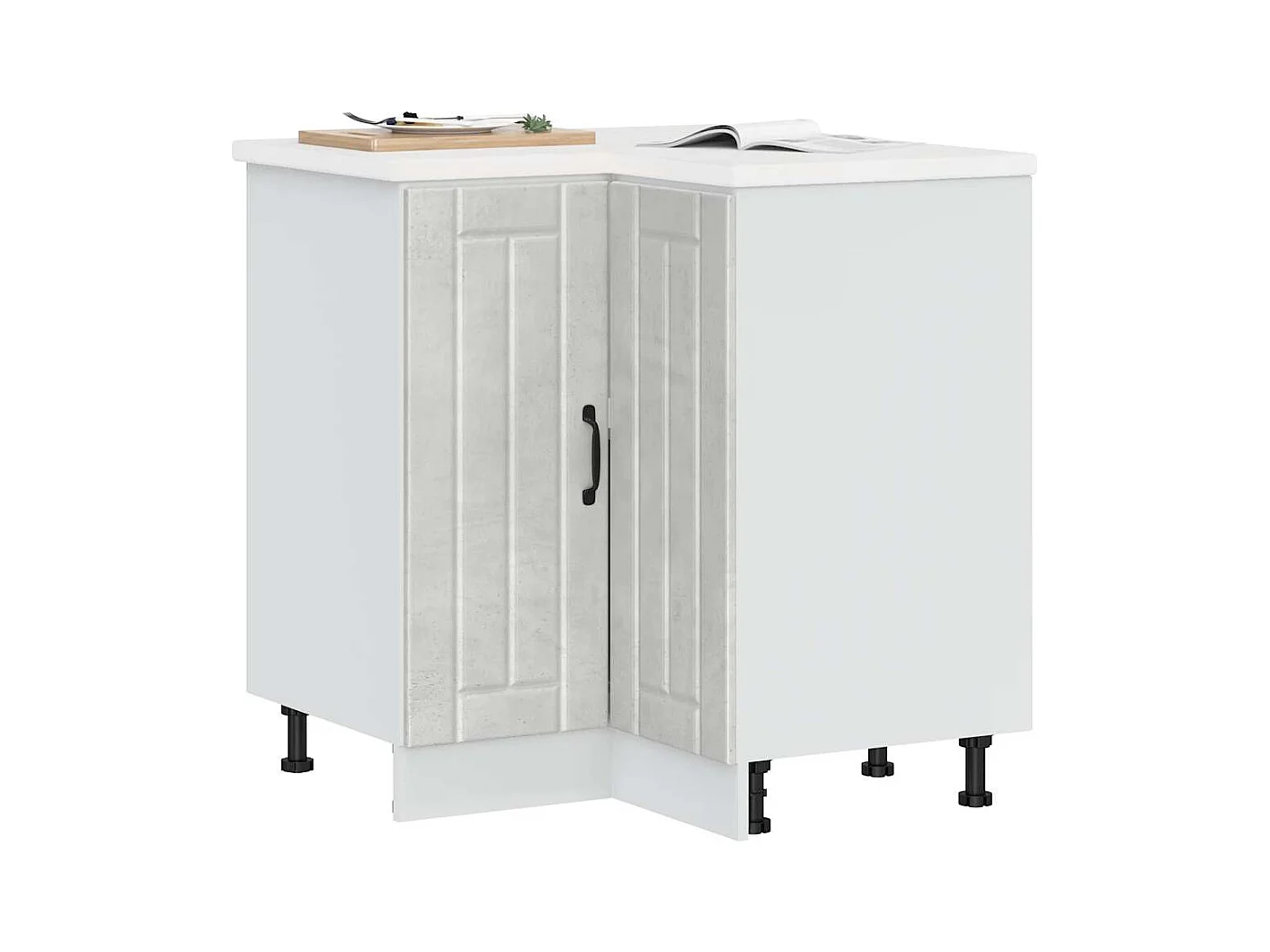 Armoire d'angle de cuisine gris béton bois d'ingénierie