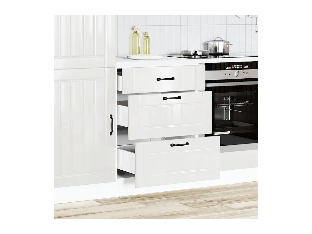 Armoire de cuisine blanc brillant bois ingénierie