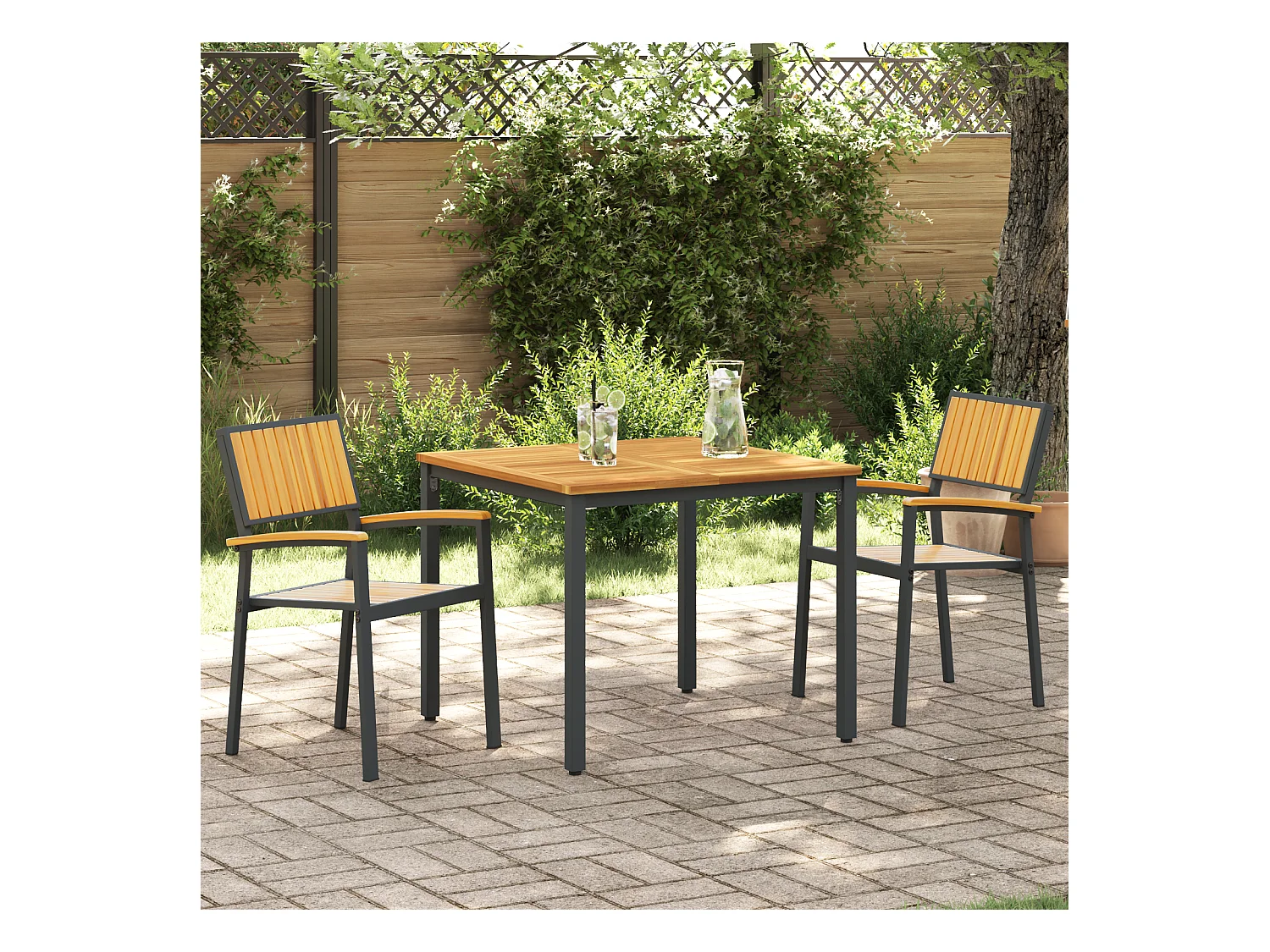 Chaises d'extérieur 2 pcs En bois massif d'acacia et métal empilables noires