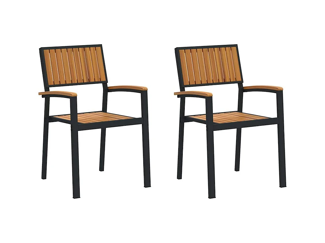 Chaises d'extérieur 2 pcs En bois massif d'acacia et métal empilables noires