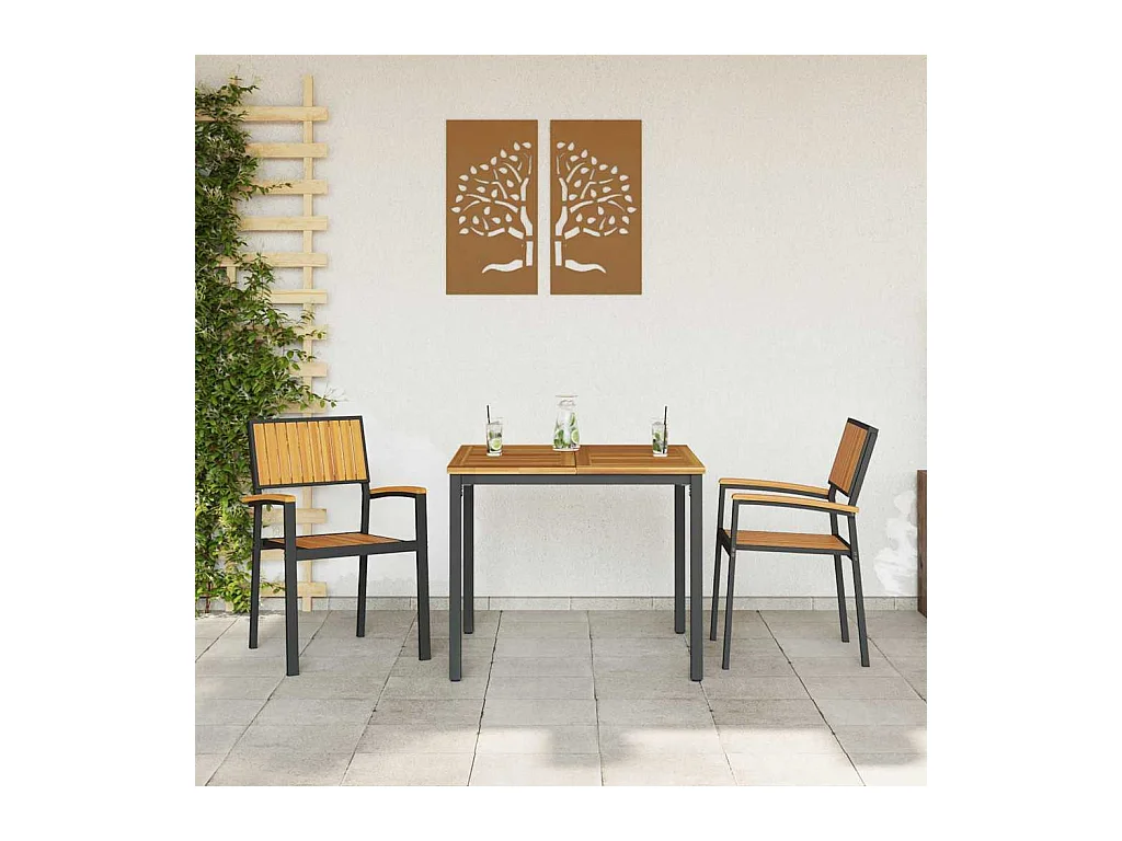 Chaises d'extérieur 2 pcs En bois massif d'acacia et métal empilables noires