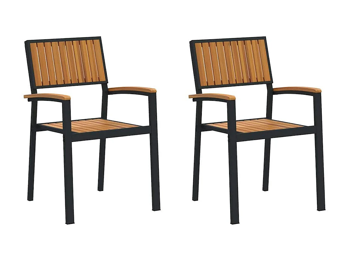 Chaises d'extérieur 2 pcs En bois massif d'acacia et métal empilables noires