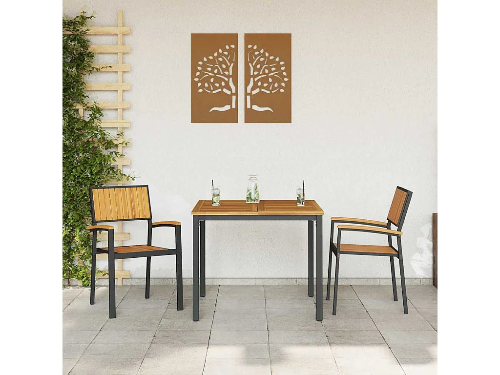 Chaises d'extérieur 2 pcs En bois massif d'acacia et métal empilables noires