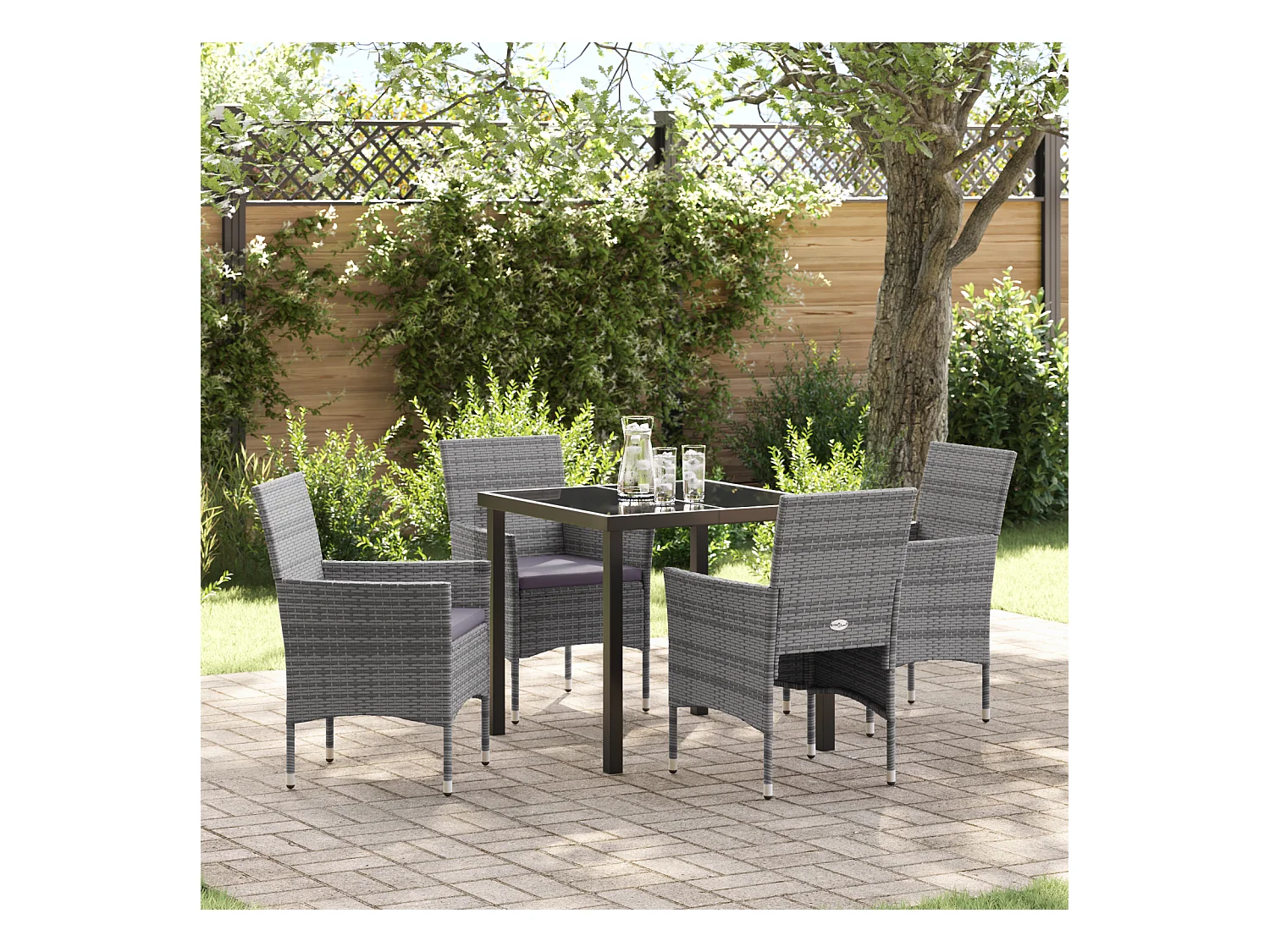 Set da pranzo da giardino in polyrattan grigio da 5 pezzi