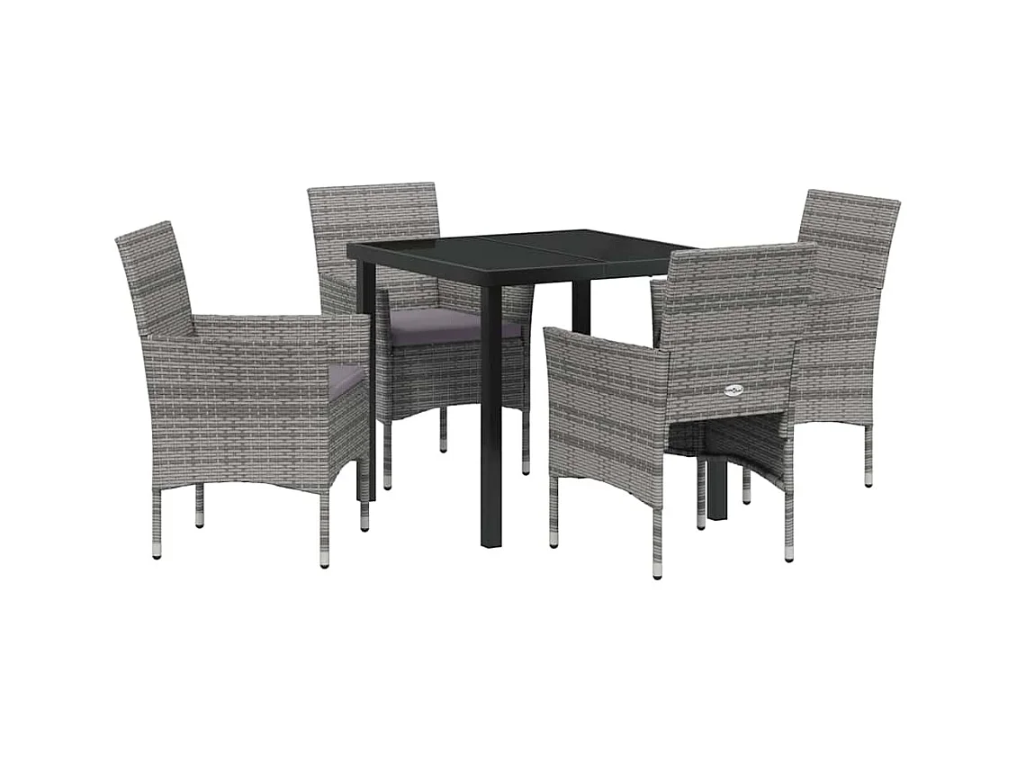Set da pranzo da giardino in polyrattan grigio da 5 pezzi