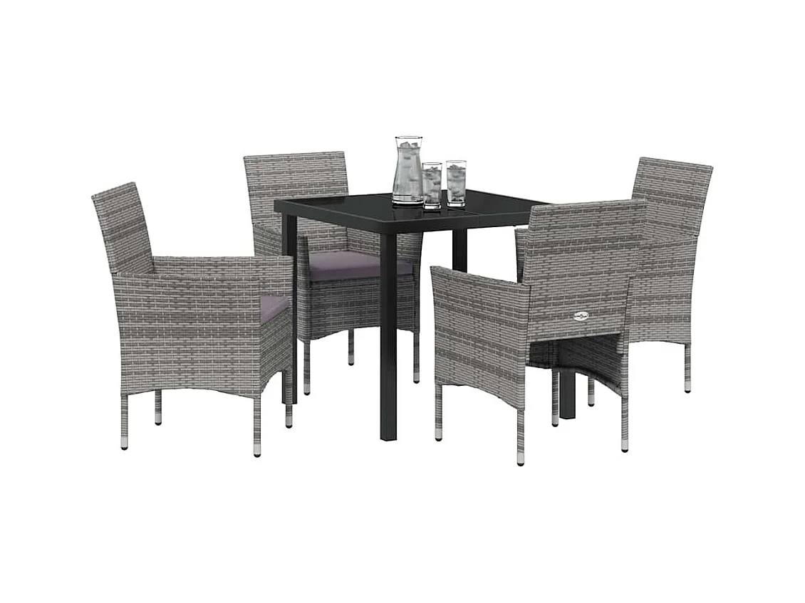 Set da pranzo da giardino in polyrattan grigio da 5 pezzi