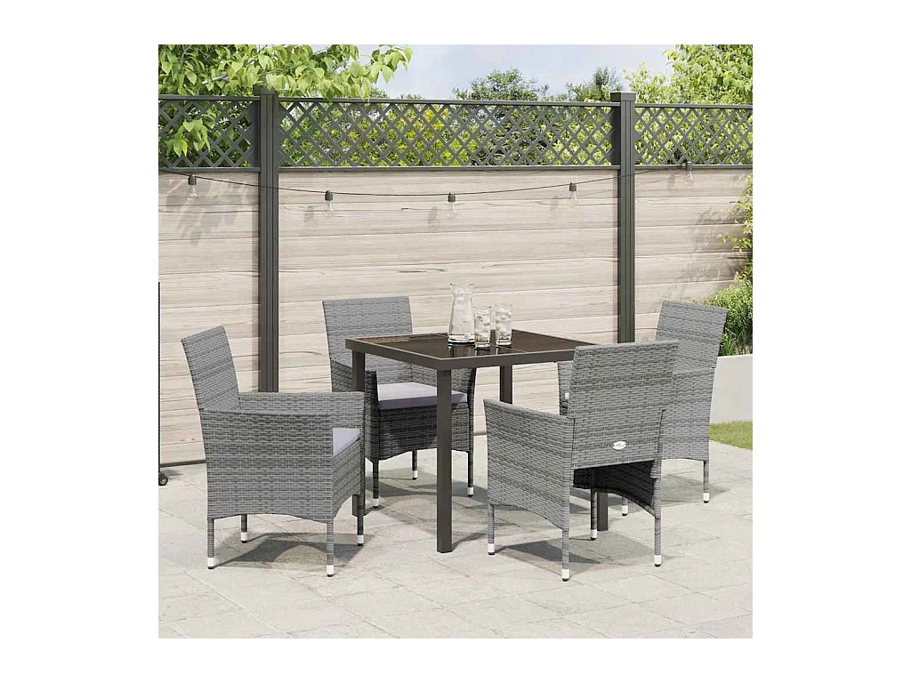 Set da pranzo da giardino in polyrattan grigio da 5 pezzi