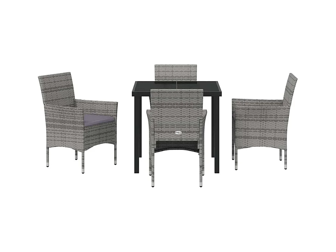 Set da pranzo da giardino in polyrattan grigio da 5 pezzi