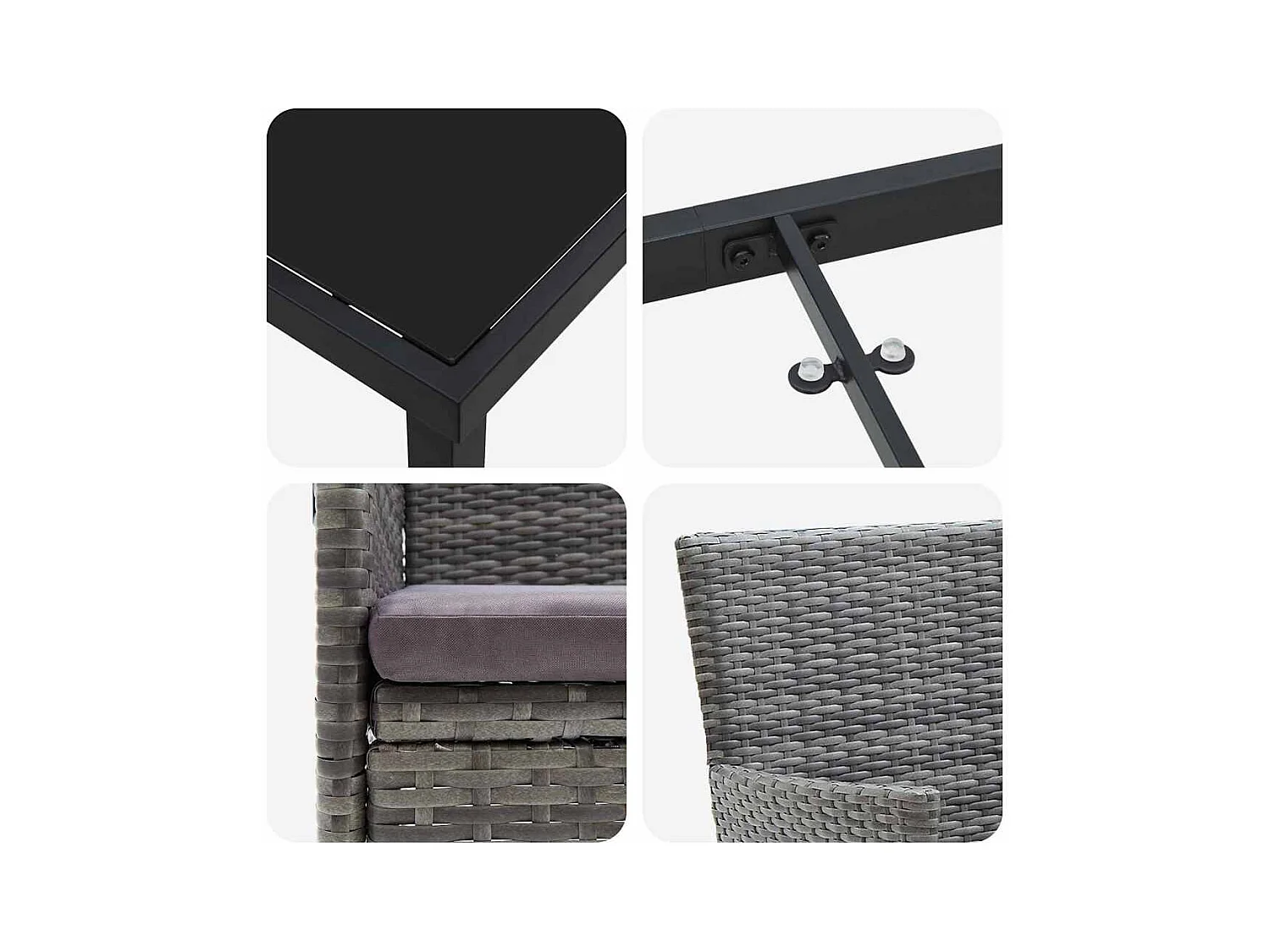 Set da pranzo da giardino in polyrattan grigio da 5 pezzi