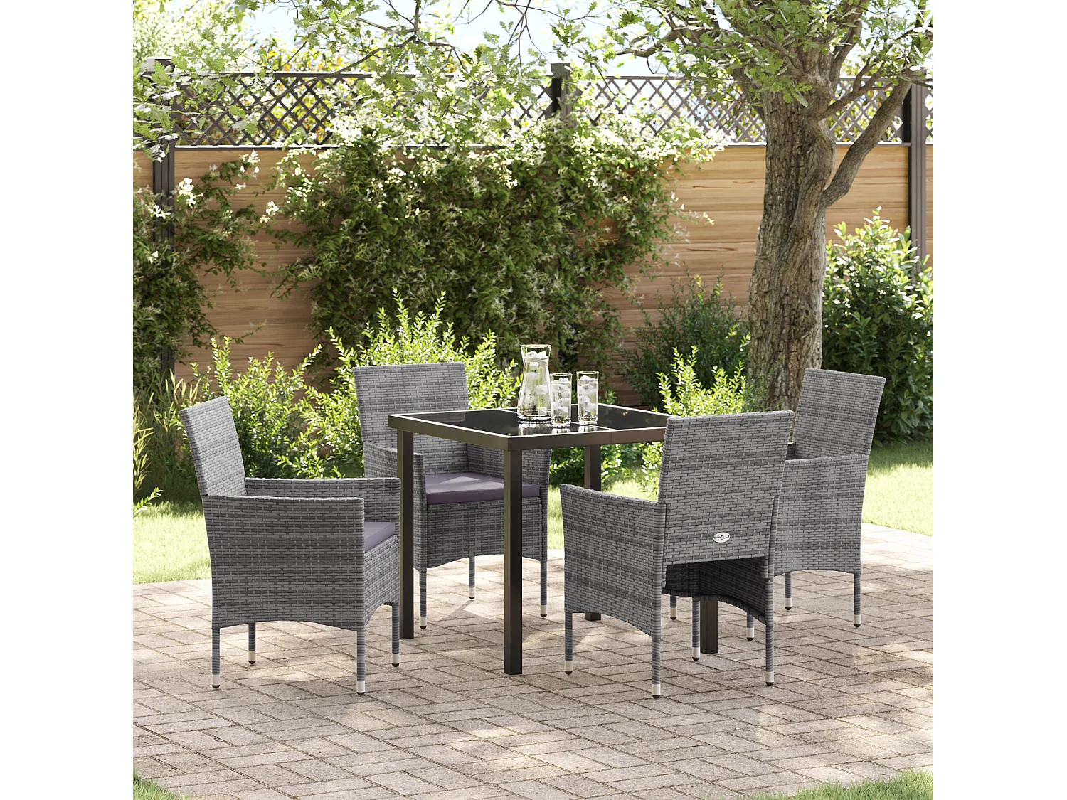 Set de Salle à Manger de Jardin 5 Pièces Gris Rotin Poly