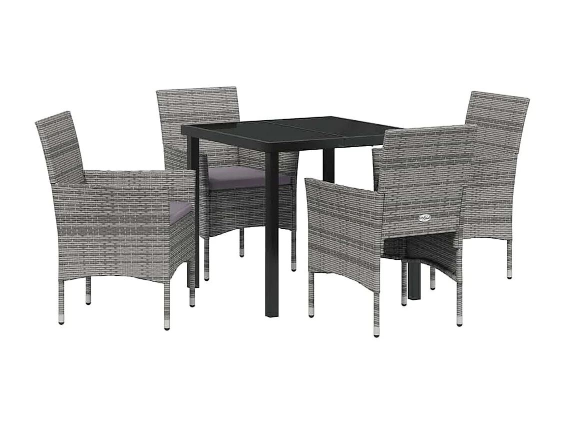 Set de Salle à Manger de Jardin 5 Pièces Gris Rotin Poly