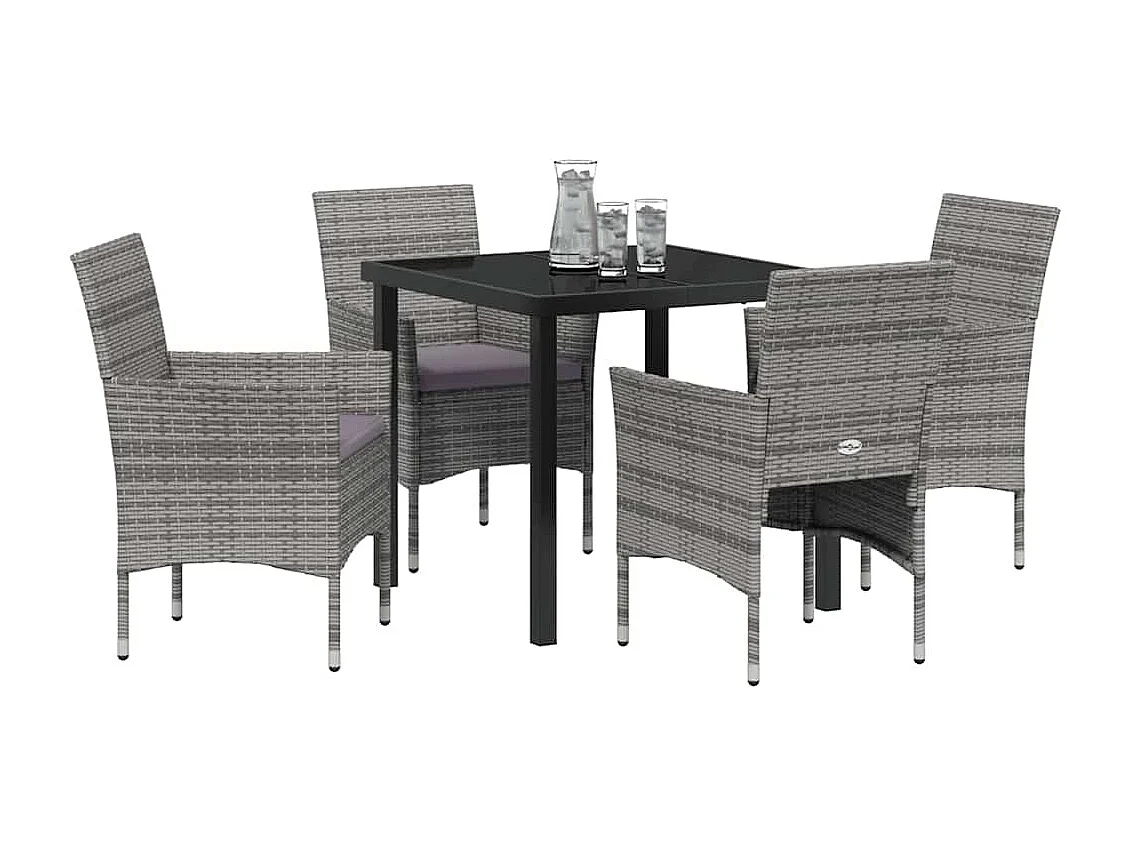 Set de Salle à Manger de Jardin 5 Pièces Gris Rotin Poly