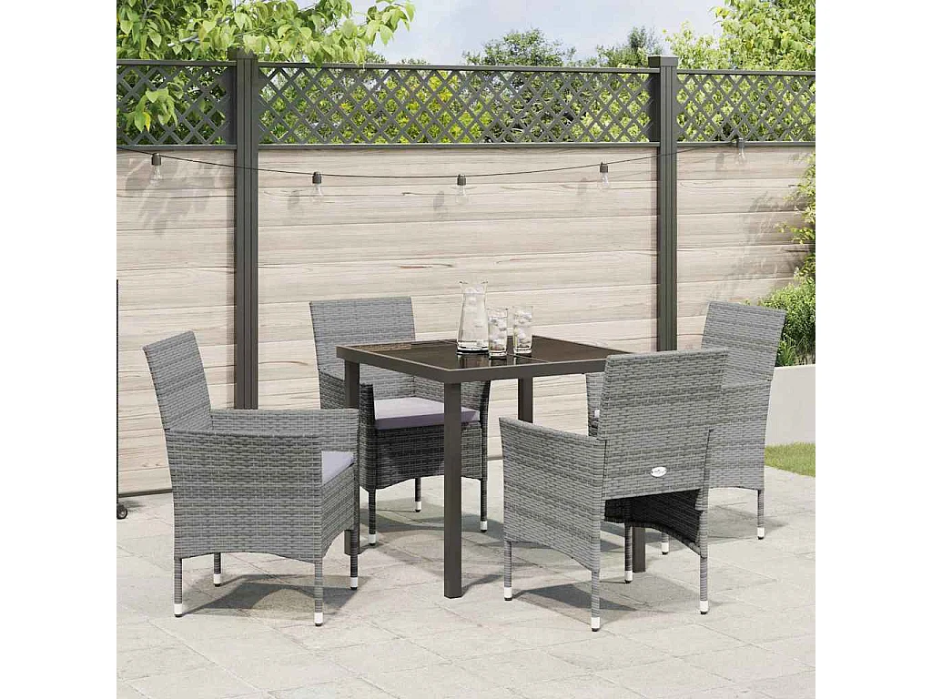 Set de Salle à Manger de Jardin 5 Pièces Gris Rotin Poly