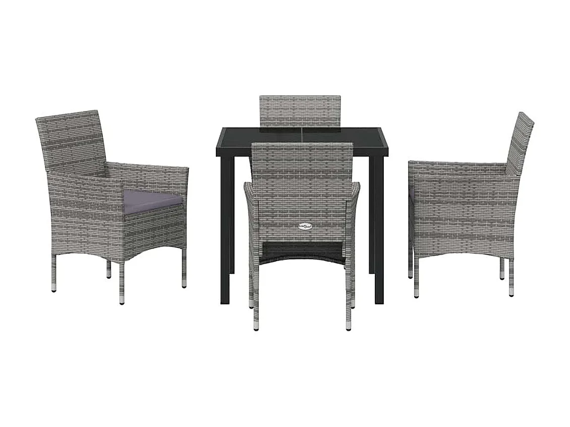 Set de Salle à Manger de Jardin 5 Pièces Gris Rotin Poly